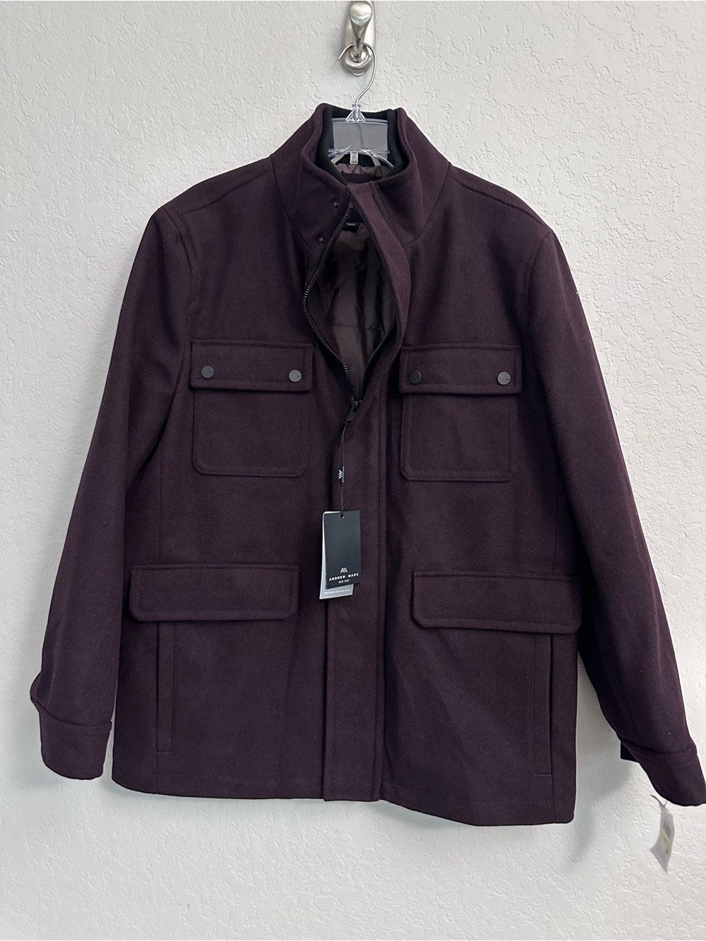 Andrew Marc Dunbar Melton wool Blend Jacket Mens Size Medium Burgundy